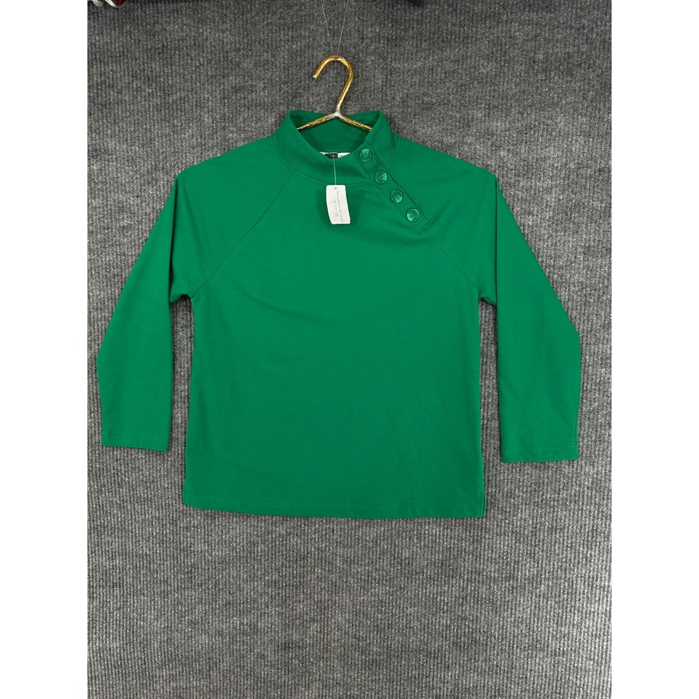 Christopher & Banks Top Womens Medium Green New Mock Neck Button Shoulder